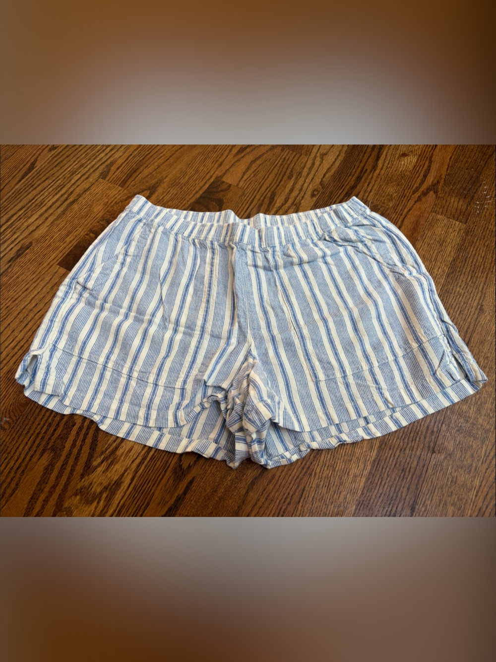 Light Blue and White Striped Casual Shorts